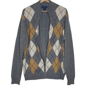 JOSEPH‎ & LYMAN  MEN'S FULL ZIP ARGYLE PRINT  CASHMERE CARDIGAN SIZE L